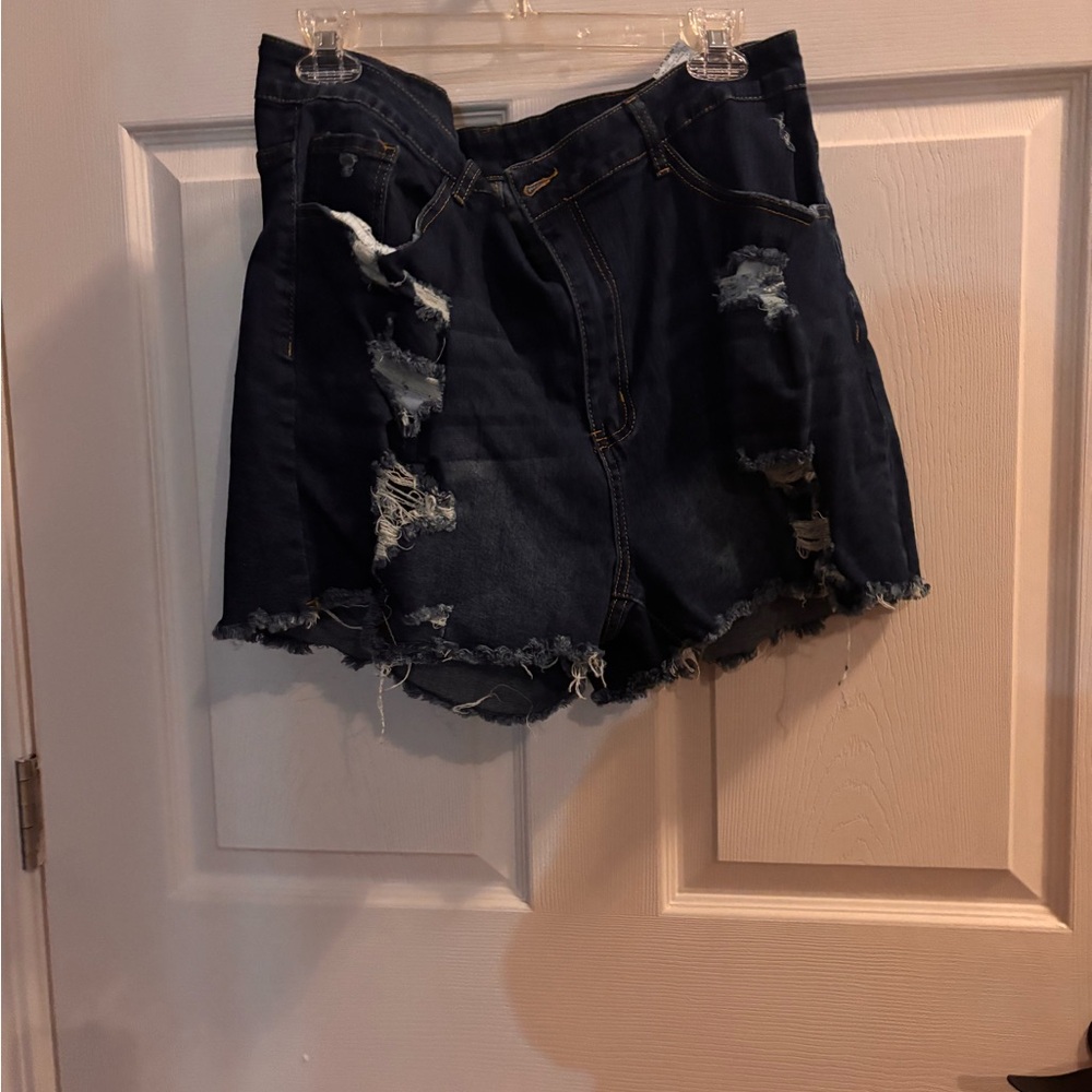 SHEIN Dark Blue Distressed Jean Shorts